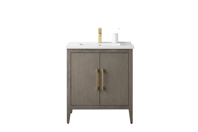 Vanity Art VA90 30" Single Sink Bathroom Vanity Cabinet with Ceramic Top - Driftwood Gray