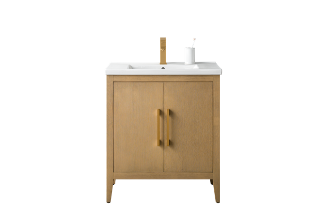 Vanity Art VA90 30" Single Sink Bathroom Vanity Cabinet with Ceramic Top -Natural Oak