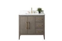 Vanity Art VA90 36" Single Sink Bathroom Vanity Cabinet with Ceramic Top -Driftwood Gray