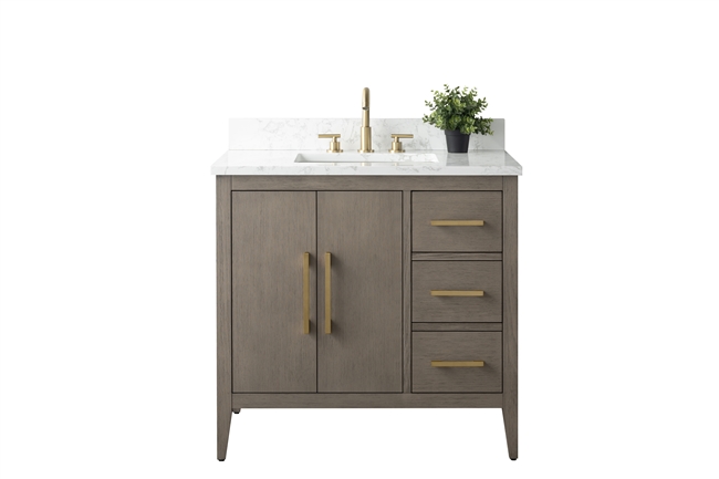 Vanity Art VA90 36" Single Sink Bathroom Vanity Cabinet with Ceramic Top -Driftwood Gray