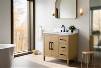 Vanity Art VA90 36" Single Sink Bathroom Vanity Cabinet with Ceramic Top -Natural Oak