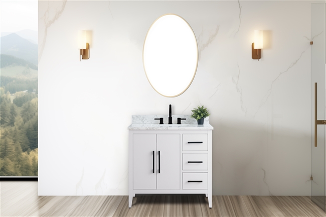 Vanity Art VA90 36" Single Sink Bathroom Vanity Cabinet with Ceramic Top -White