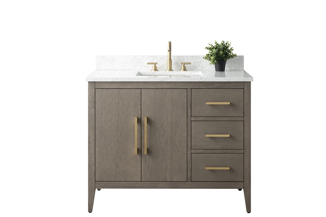 Vanity Art VA90 42" Single Sink Bathroom Vanity Cabinet with Ceramic Top -Driftwood Gray