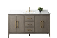 Vanity Art VA90 60" Single Sink Bathroom Vanity Cabinet with Ceramic Top -Driftwood Gray