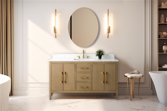 Vanity Art VA90 60" Single Sink Bathroom Vanity Cabinet with Ceramic Top -Natural Oak