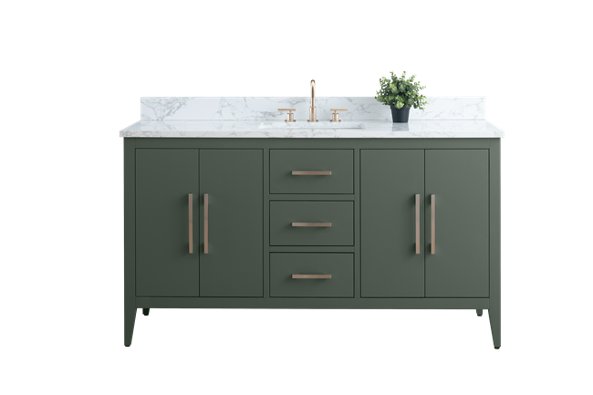 Vanity Art VA90 60" Single Sink Bathroom Vanity Cabinet with Ceramic Top -Vintage Green