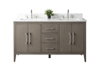 Vanity Art VA90 60" Double Sink Bathroom Vanity Cabinet with Ceramic Top -Driftwood Gray