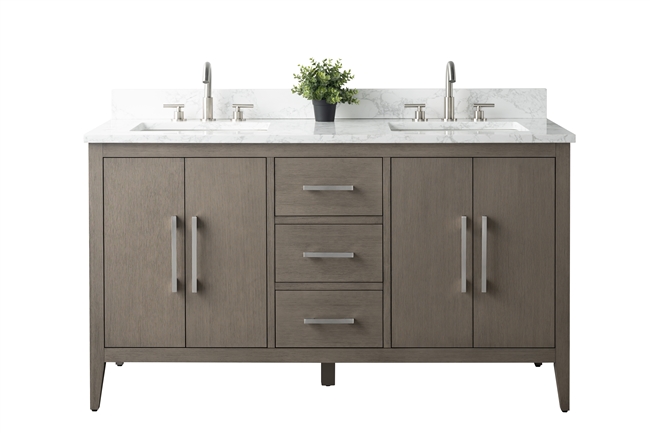 Vanity Art VA90 60" Double Sink Bathroom Vanity Cabinet with Ceramic Top -Driftwood Gray