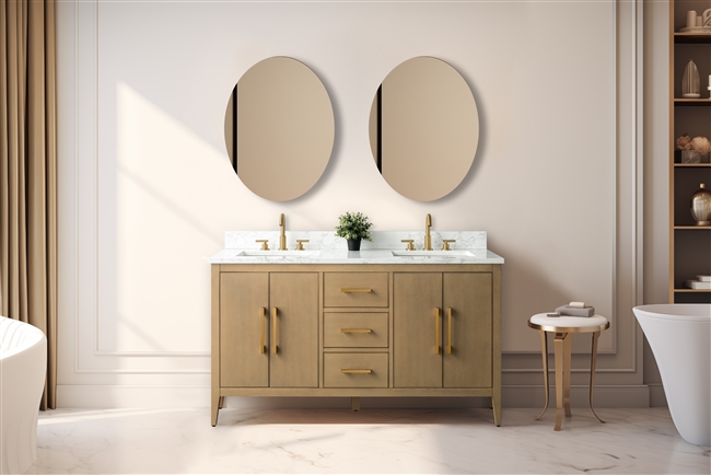 Vanity Art VA90 60" Double Sink Bathroom Vanity Cabinet with Ceramic Top -Natural Oak