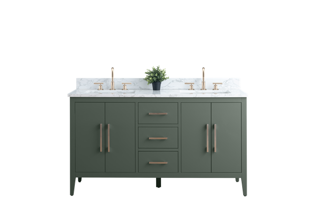 Vanity Art VA90 60" Double Sink Bathroom Vanity Cabinet with Ceramic Top -Vintage Green