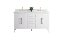 Vanity Art VA90 60" Double Sink Bathroom Vanity Cabinet with Ceramic Top -White