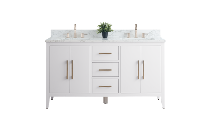 Vanity Art VA90 60" Double Sink Bathroom Vanity Cabinet with Ceramic Top -White