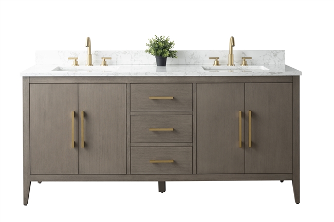 Vanity Art VA90 72" Double Sink Bathroom Vanity Cabinet with Ceramic Top -Driftwood Gray