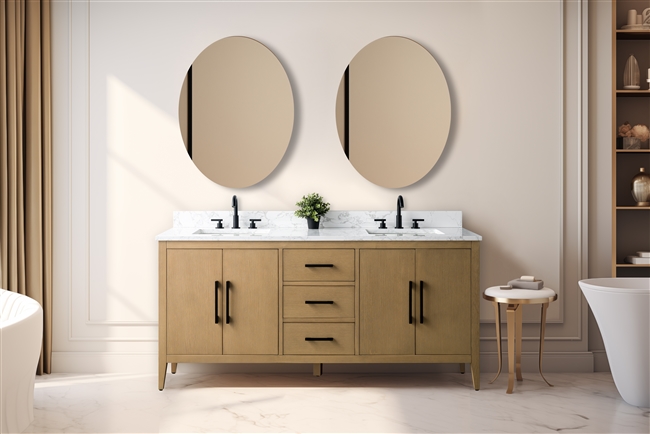 Vanity Art VA90 72" Double Sink Bathroom Vanity Cabinet with Ceramic Top -Natural Oak