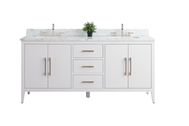 Vanity Art VA90 72" Double Sink Bathroom Vanity Cabinet with Ceramic Top -White